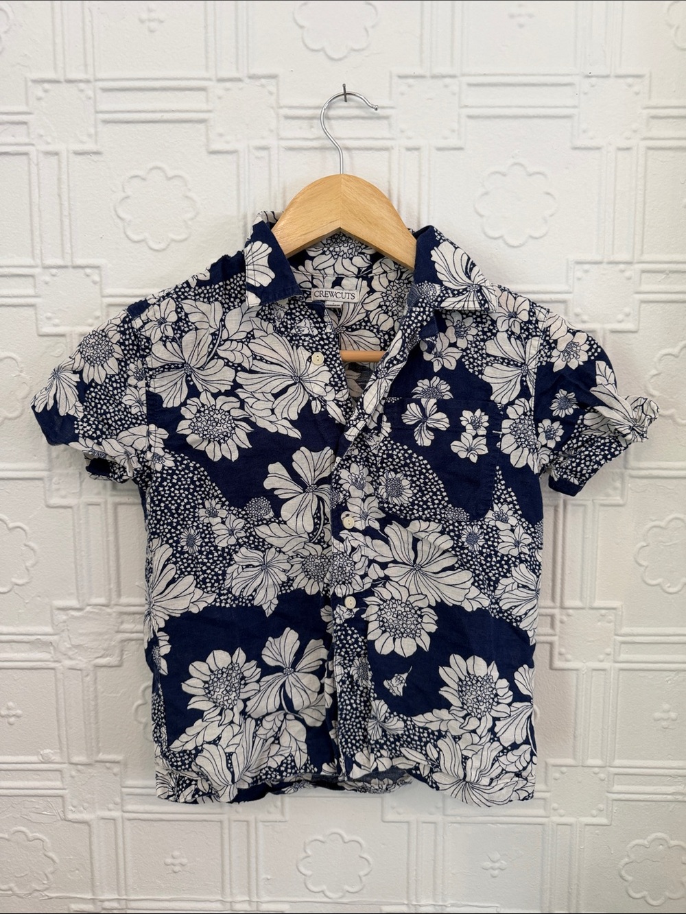 Crewcuts Navy & White Floral Short Sleeve Button-Up
